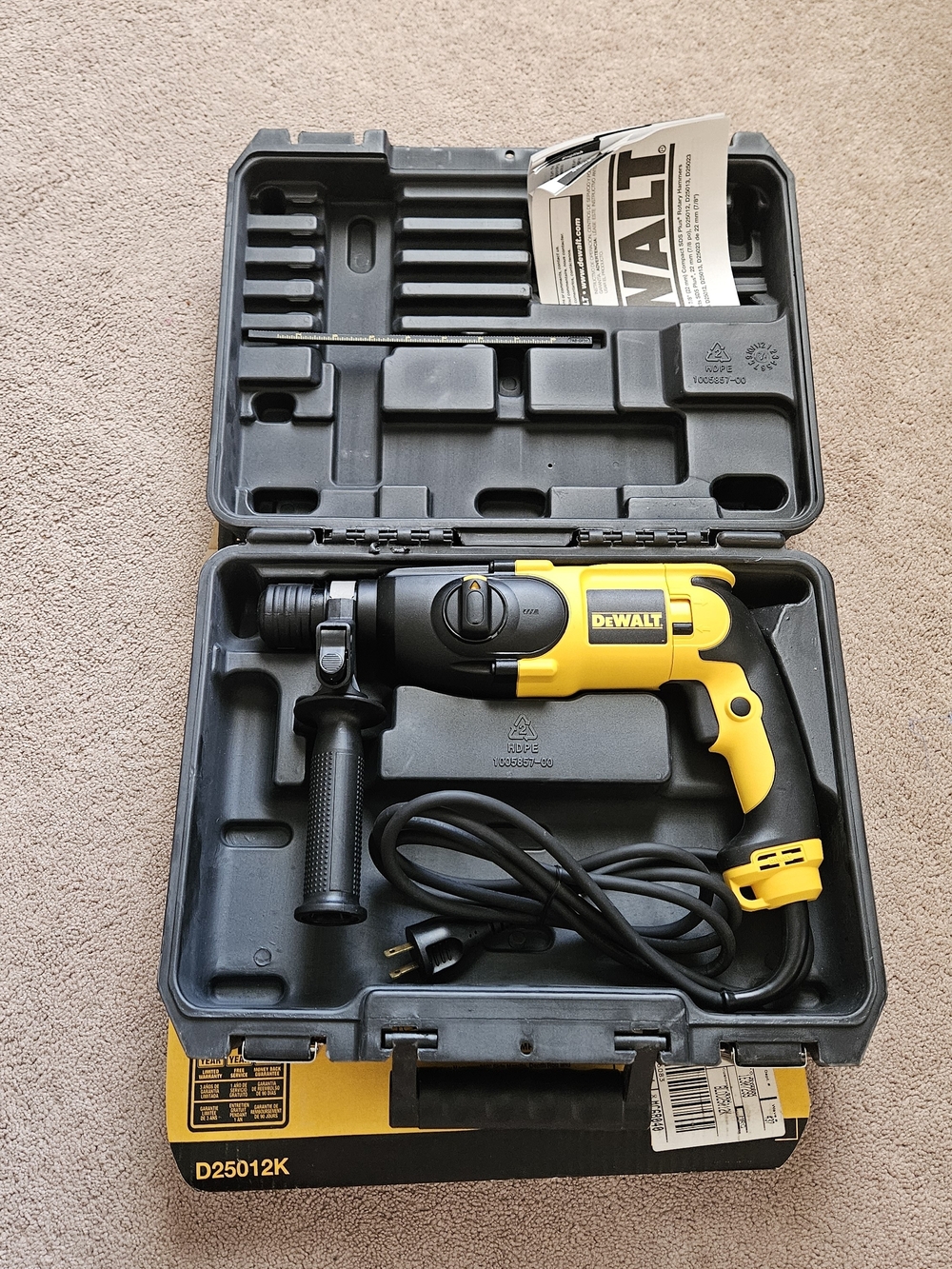 DEWALT D25012K 7/8"(22mm) Yellow Corded Rotary Hammer Drill - Yellow & Black